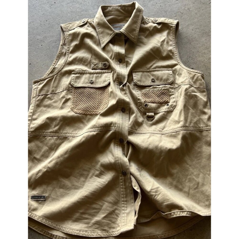 Lauren Ralph Lauren Sleeveless Shirt Top Sz M Vest Outdoor Safari Utility Beige